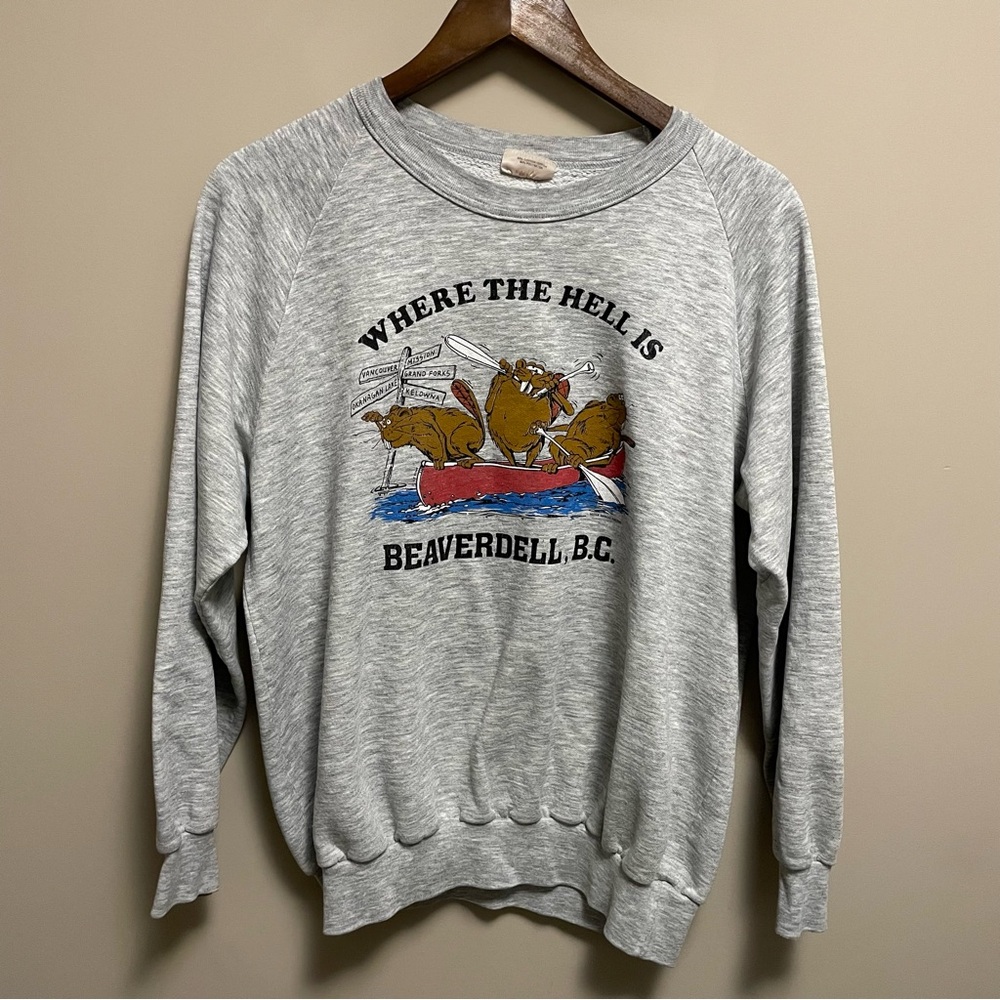 Vintage 80s Grey Beaver Graphic Sweatshirt Men's Large